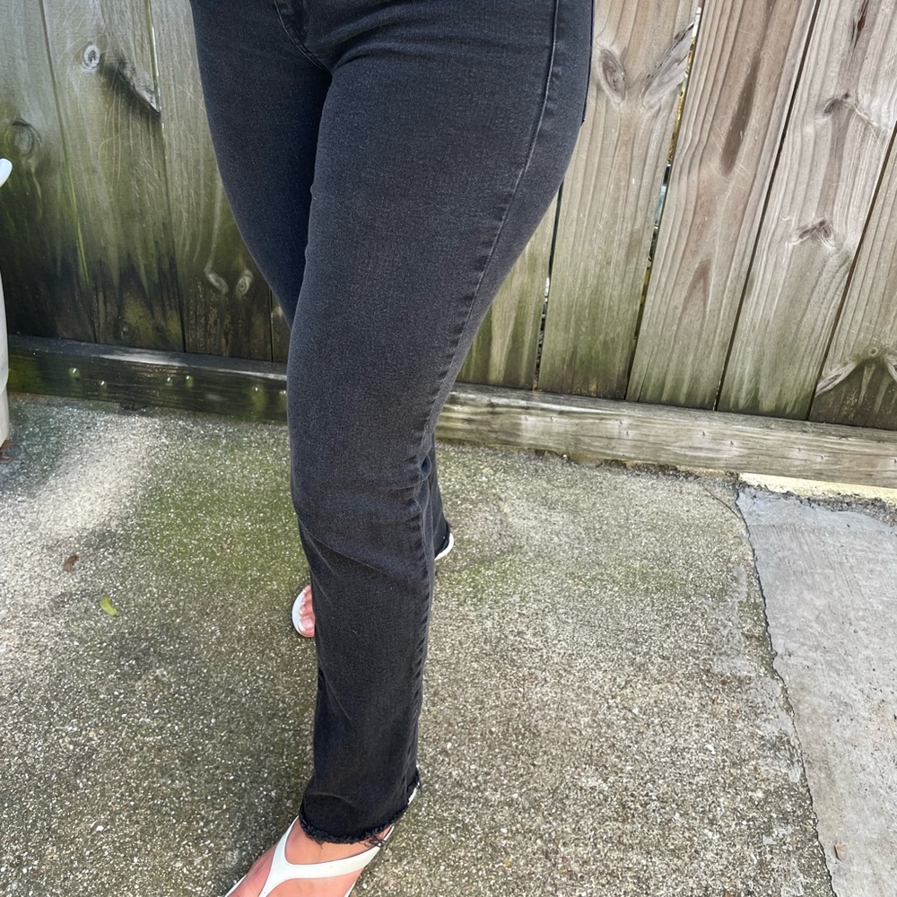Black washed straight leg jeans